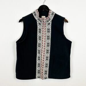 Vintage L.L. Bean Black and Red Fairisle Fleece Vest Size Large